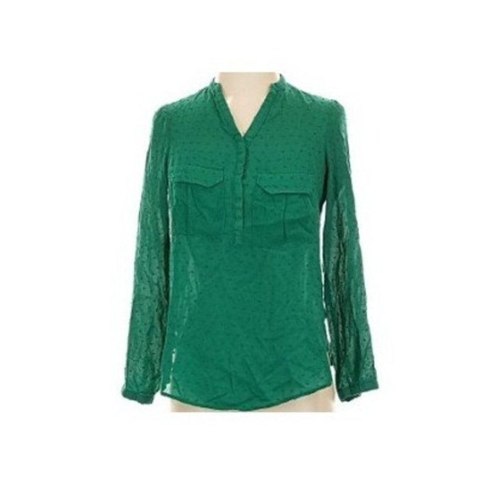 Maeve Anthropologie Green Swiss Dot Split Neck Blouse Size S - Picture 2 of 10